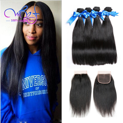 

WYF 8A Straight Human Hair Bundles with Closure 4 Bundles Unprocessed Straight Brazilian Virgin Hair with Closure Free Shipping