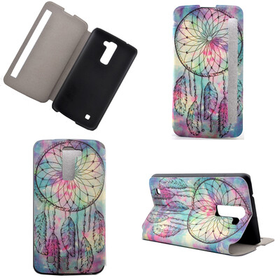 

Pink Dreamcatcher Design PU Leather Flip Cover Wallet Card Holder Case for LG K10