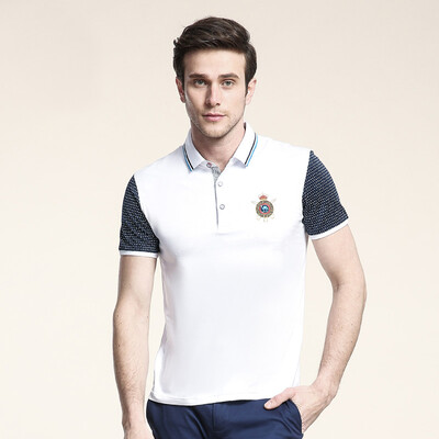 

Camel (CAMEL) Men's summer miniature flap collar embroidered standard hit color cotton casual short-sleeved T-shirt men's X6B265213 white XL