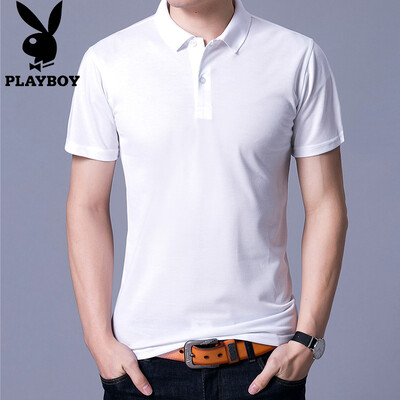 

Playboy (Плейбой) Футболка мужская мода случайные футболки мужчин рубашки поло отворот сплошной цвет дикий синий 2XL 17080PL8008
