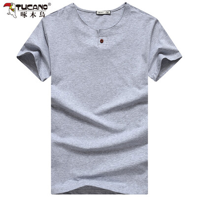 

Дятел (TUCANO) с короткими рукавами футболки мужской моды Тонкий сплошной цвет мужской рубашки вокруг шеи 17102ZM6818 серый 2XL