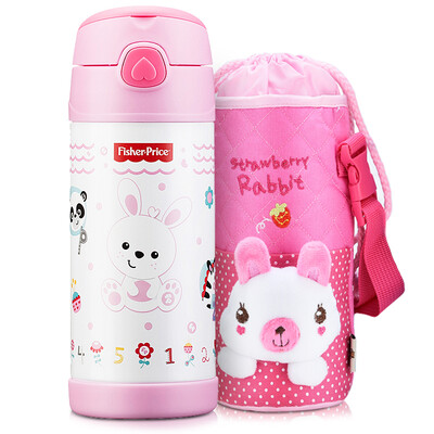 

The United States Fisher snow cups male&female students stainless steel cups children handle straws including cup sets 320ML pink