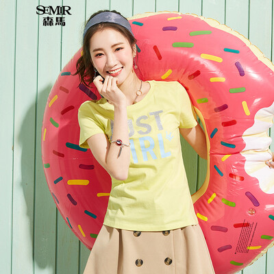 

Semir Semir short sleeve T-shirt summer round neck Korean casual letters cotton half-sleeved T-shirt 12216000004 yellow-green M