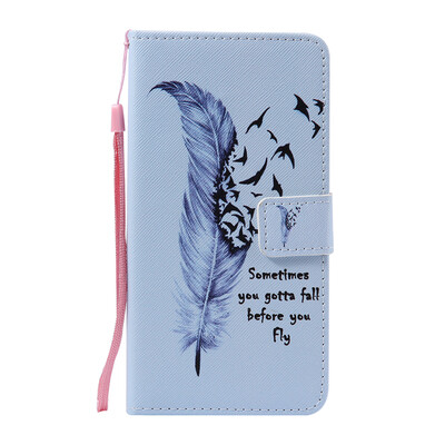 

Blue Feather Design PU Leather Flip Cover Wallet Card Holder Case for LG V10