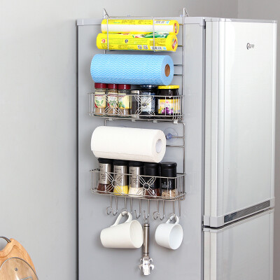 

Ou Ruizhe Zhiwu stainless steel multi-functional reinforcement refrigerator side wall rack nail-free pegs cabinet side frame kitchen utensils condiment bottles kitchen supplies storage rack