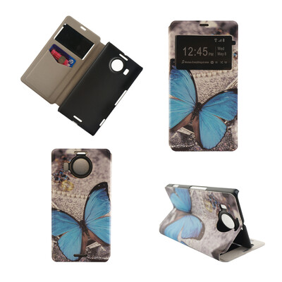 

Blue Butterfly Design Кожа PU откидной крышки Кошелек для карты памяти Чехол для Microsoft Lumia 950 XL