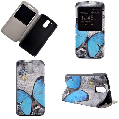 

Blue Butterfly Design Кожа PU откидной крышки Кошелек для карты памяти Чехол для Moto G4