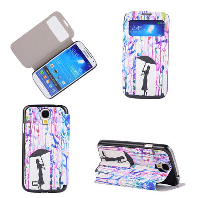 

Девушка под Umbrella Дизайн Кожа PU откидной крышки Кошелек для карты Держатель чехол для Samsung Galaxy S4 I9500