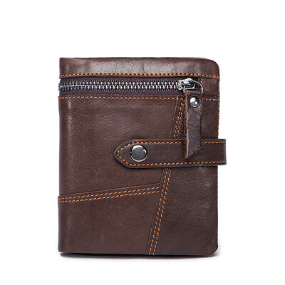 

Man is really simple soft leather wallet retro oil wax multifunction short Wallet Zipper Wallet driving license event page