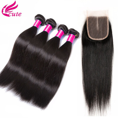 

8A Malaysian Straight Hair With Closure 3 Bundles With Closures Cheap Human Hair With Closure Piece Straight Human Hair Weave