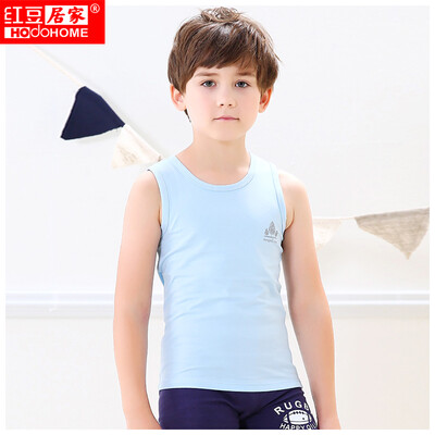 

Red beans home Hodohome children vest boys in the big child cotton stretch sleeveless T shirt light blue 13070