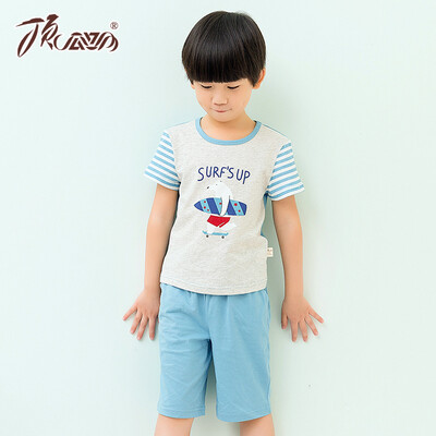 

Jingdong supermarket] top melon melon (dingguagua) children pajamas boys summer cotton round neck suit stripes stitching short-sleeved shorts home service suit 86029 blue 110