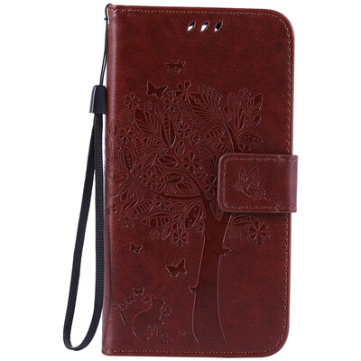 

Brown Tree Design PU Leather Flip Cover Wallet Card Holder Case for LG K7