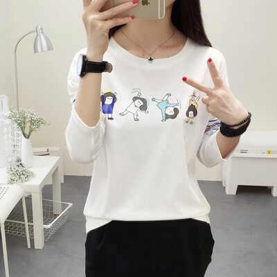

VIVAHEART casual sweet simple fashion Slim hit color printing round neck collar long sleeve down T-shirt VWLCTC1656 white L