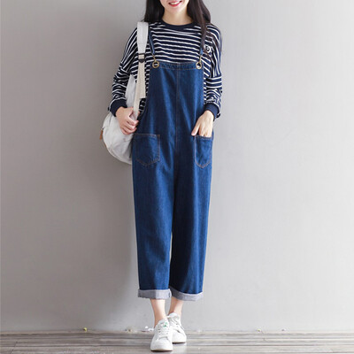 

City Plus CITYPLUS Art Retro Casual Loose Siamese Leggings Leggings Cowboy Belt Pants CWKN173358 Blue