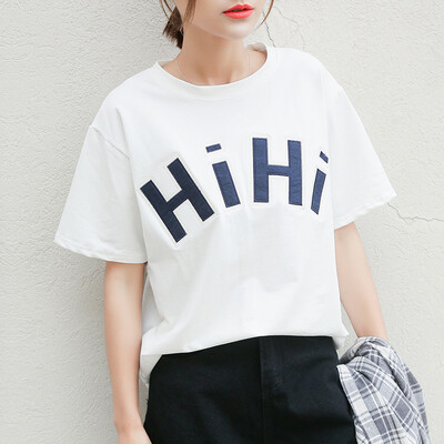 

City Plus CITYPLUS Arts Fan Simple Round Collar Loose Letter Shirt Short Sleeve T-Shirt CWTD174165 White L