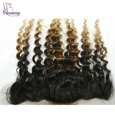 

Ombre 3 Tone 1b/4/27 Deep Wave Indian Virgin hair 11x4 Silk Base Frontal In Stock High Density Bleached Knots Silk Lace Frontal