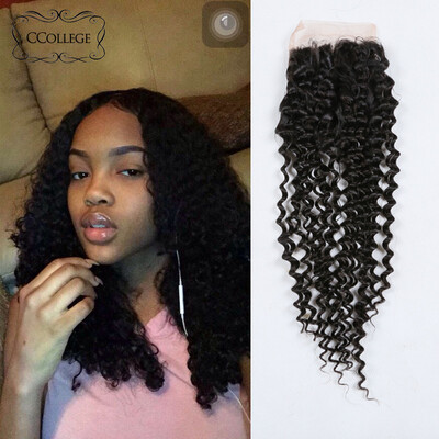 

8A Peruvian Kinky Curly Closure Free Middle 3 Part Closure Kinky Curly Human Hair Lace Closure Bleached Knots Lace Closure