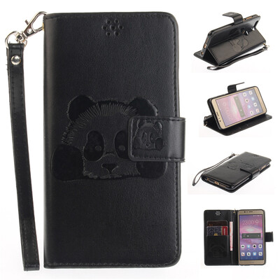 

Black Panda Style Embossing Classic Flip Cover with Stand Function and Credit Card Slot for Huawei Honor 8