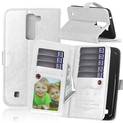 

White Style Classic Flip Cover with Stand Function and Credit Card Slot for LG K7