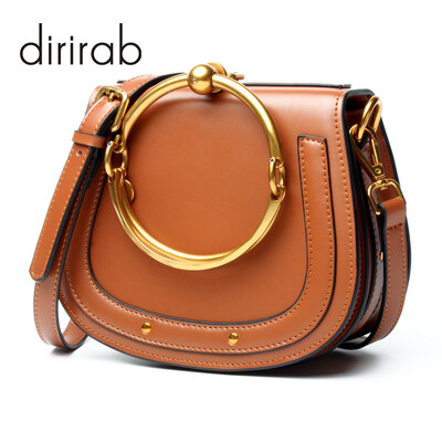 

Dirirab genuine leather womens shoulder bag round bag handbag small round bag cowhide diagonal package pig bag rivets fashion