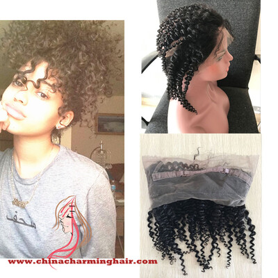 

Kinky Curly Malaysian Virgin Hair 360 Lace Frontal Natural Color Preplucked Lace Preplucked Closure With Straps Baby