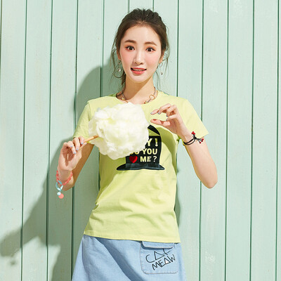 

Semir T-shirt summer Korean version of the cotton round neck T fun printing primer shirt 12216000043 yellow green S
