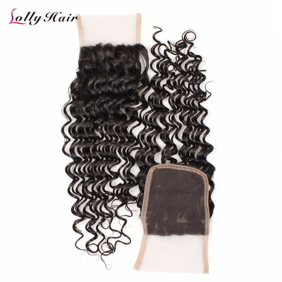 

4 * 4 Перуанская глубокая кудрявая 7A Необработанные волосы Virgin для волос среднего цвета коричневого цвета Перуанские волосы Virgin Deep Deep Wave Free Part Lace Closure