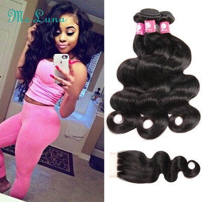 

7A Brazilian Body Wave 4 Bundles With Closure Soft Human Hair Weave Bundles With Closure Mink Brazilian Virgin Hair With Closure