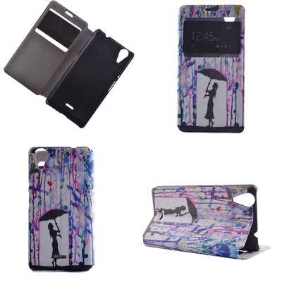 

Girl under Umbrella Design PU Leather Flip Cover Wallet Card Holder Case for Wiko Rainbow Lite