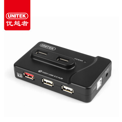 

(UNITEK) USB разветвитель 80CM высокоскоростное расширение 7 HUB концентратор ноутбук настольный компьютер многоинтерфейсный конвертер с внешним источником питания Y-2072