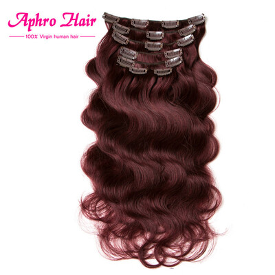 

Aphro Hair Factory Price Brazilian virgin hair 7Pcs Clip In Hair Extension Body Wave 99J 7Pcs70g 24inches100g