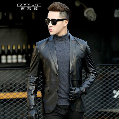 

Men's leather jacket long sleeve autumn witer clothing genuine sheepskin motocycle coat real leather the newest simple style