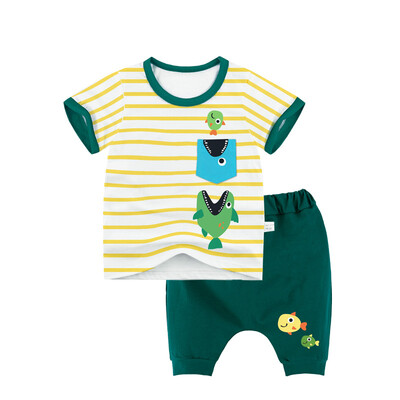 

Yue Tong Lai children's suit summer boy short-sleeved T-shirt harem pants summer suit Y1925 pocket small fish 140