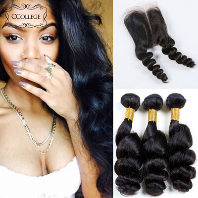 

Ccollege Hair Indian Virgin Hair Loose Wave With Closure 3 Bundles 8-30 дюймов Индийские волнистые волосы Peerless Virgin Hair Бесплатная доставка