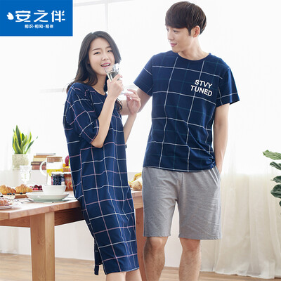 

Anzhi с anzhiban жа пижама +2017 летом мужских с коротким рукавом пижамы пары сорочки случайных полосатых шорт костюм спортивного костюм 72K7165 черных корзинами L