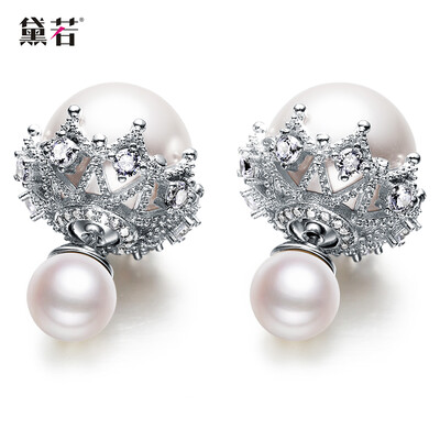 

Dai Ruo double-sided pearl earrings female models 925 silver lace flowers imitation zircon zircon earrings Korean fashion decorations send girlfriend Valentine's Day gift