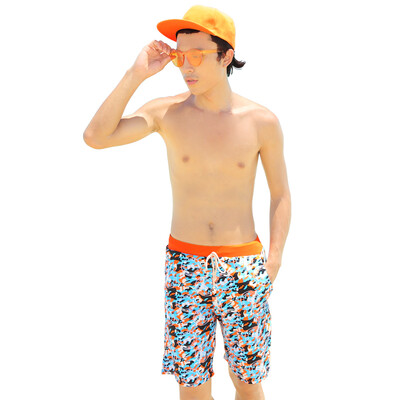 

QIHAI (QIHAI) beach pants men's swim trunks fashion handsome dry and wet dual-use comfortable soft five-point hot spring bathing suit 7827-3 blue color XL