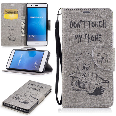 

Gray Bear Style Embossing Classic Flip Cover with Stand Function and Credit Card Slot for HUAWEI P9 Lite
