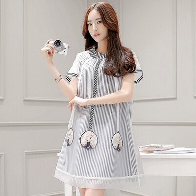 

Сибирская рубашка 2017 Летний круглый воротник с коротким рукавом Евклидский симпатичный печатный платьев S72R0164A7XL Белый XL