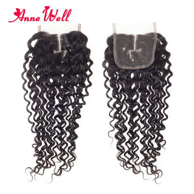 

7A Virgin Brazilian Kinky Curly Closure 100% Human Hair Lace Closure 4x4 Anne Well Hair Natural Color Kinky Curly Lace Closure