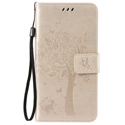 

Gold Tree Design PU Leather Flip Cover Wallet Card Holder Case for LG K8