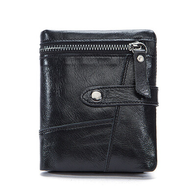 

Man is really simple soft leather wallet retro oil wax multifunction short Wallet Zipper Wallet driving license event page