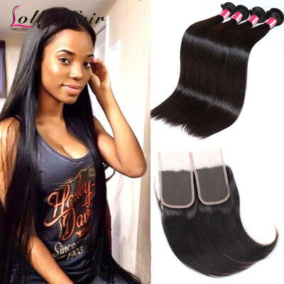 

Unprocessed 7A Brazilian Virgin Hair With Closures Straight 3 Bundles With Lace Closures Brazilian Human Hair Weaves Extensions