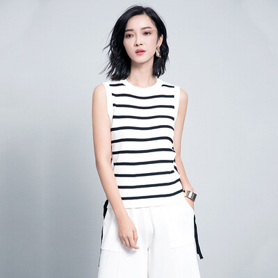 

Long Yue Women&39s Cross Strap Striped Sweater Art & Crafts Knit Vest LWYC174204 Black