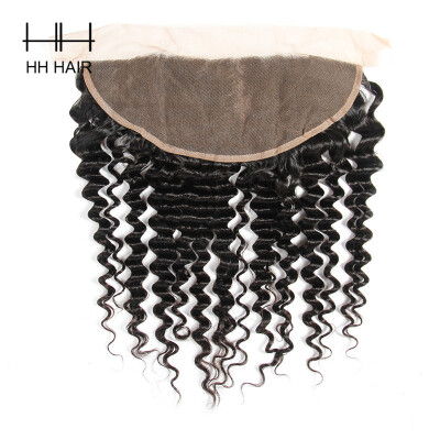 

HHHair Indian Deep Wave Lace Frontal Closure Human Hair Extensions Ear to Ear 13x4 inch Lace Frontal Closure