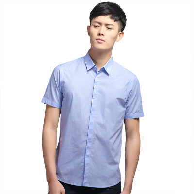 

Red beans Hodo men business casual fashion simple print men's cotton collar collar short sleeve shirt blue blue 185 / 100B