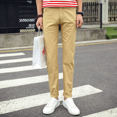 

Yisheng fashion simple simple color Slim small straight casual pants male ZY949 black 31