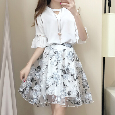 

VIVAHEART Eugen yarn Chiffon Printed Skirt Short Sleeve Two-piece Set Skirt VWQZ173233 Black M