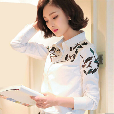 

Xian Ya 2017 women&39s fashion Slim temperament was thin Korean printing wild lapel collar shirt female zx16021707 white